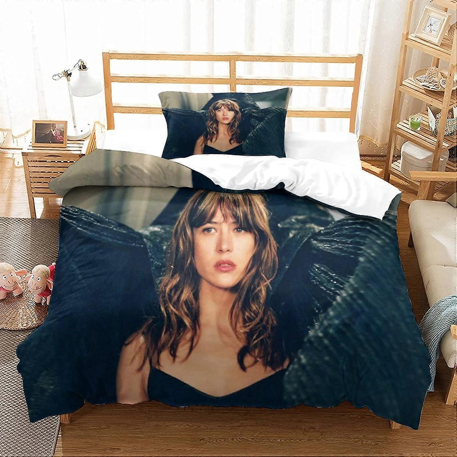 Sophie Marceau Flatfoosie Bedding Set with Pillowcases,ActressSoft Microfiber Duvet Cover with Zipper Closure for Single Bedx 135*200CM