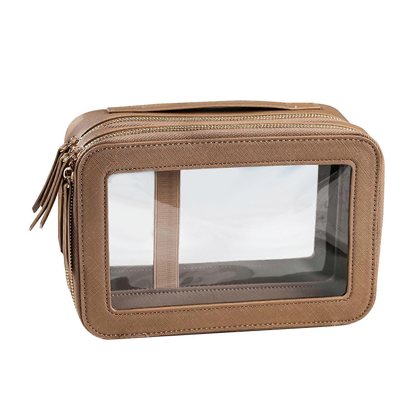 Transparent Women's Toiletry Bag Business Travel Waterproof Storage Large Capacity Handheld PU Double Layer Cosmetic Bag