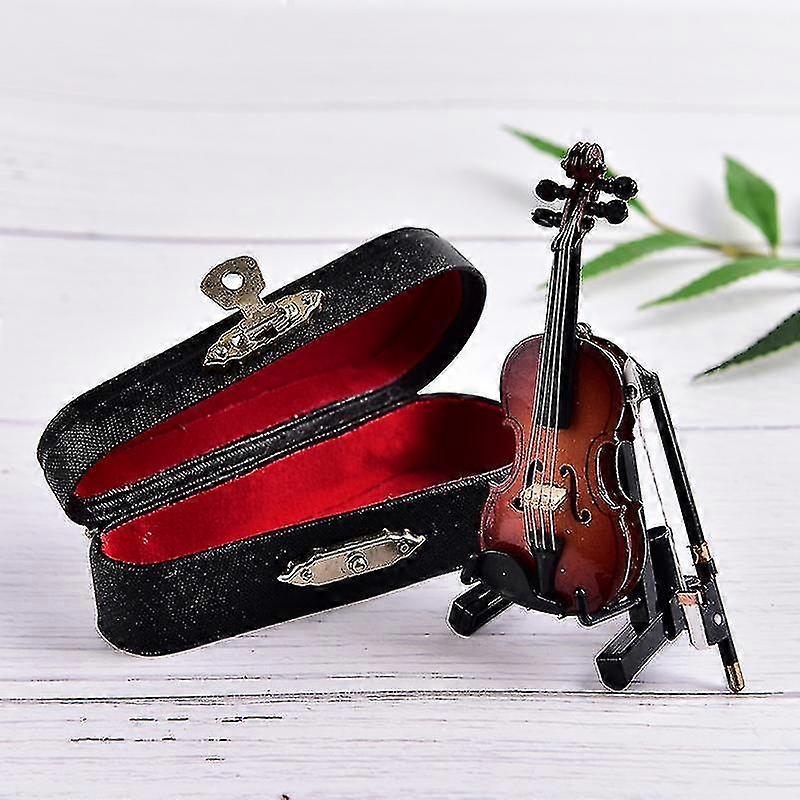 Mini Violin Miniature Musical Instrument Wooden Model With Support And Case