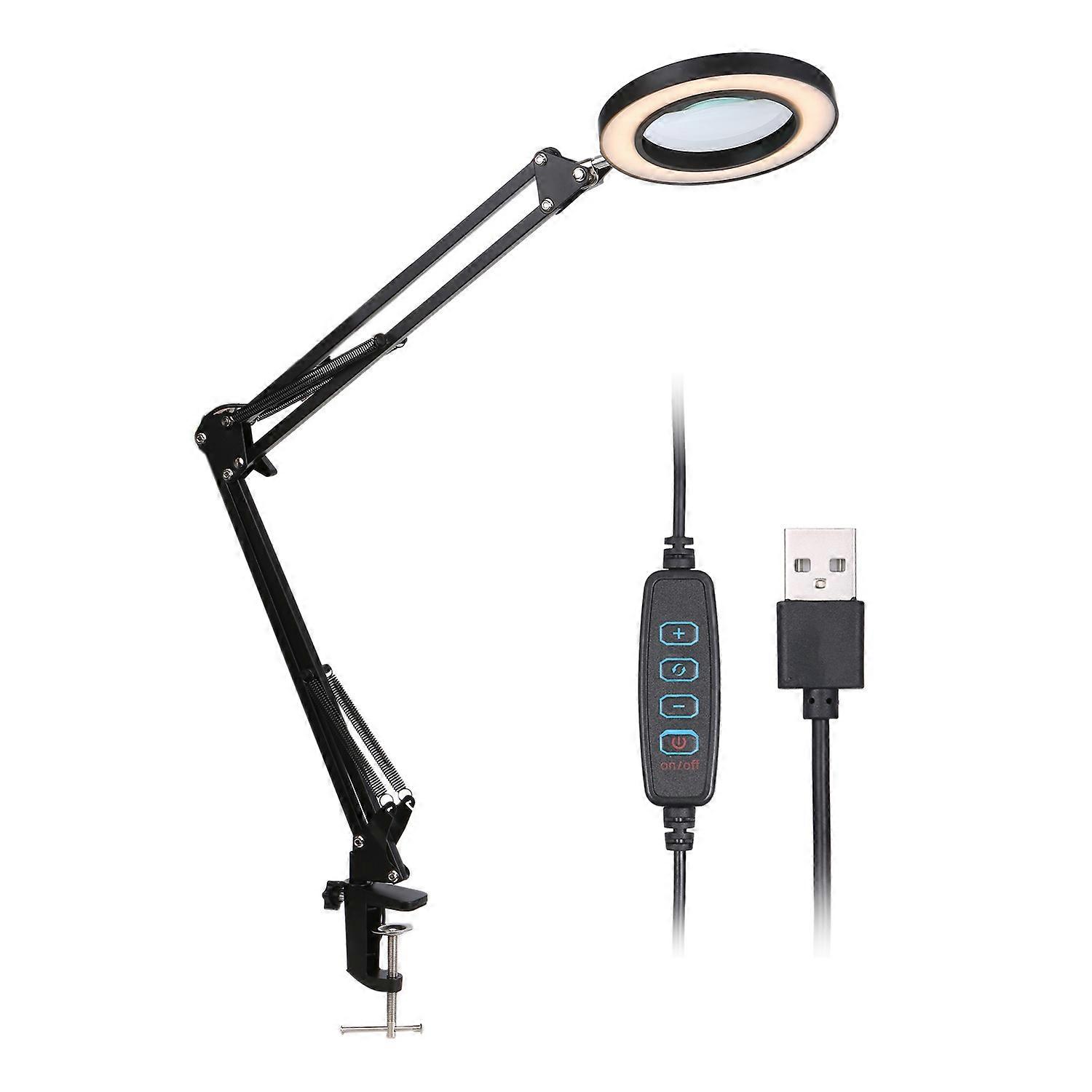 LED Magnifying Lamp with Clip, 3 Color Modes, Stepless Dimming for Crafts and Close Work