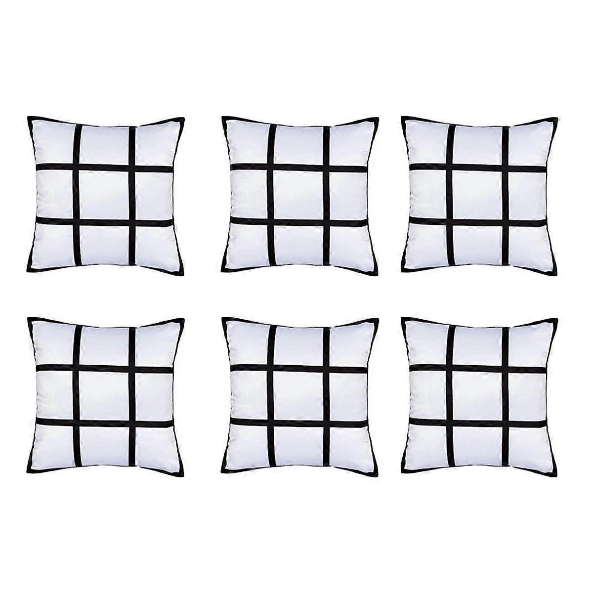 6Pcs Sublimation Blank Panel Pillow Case DIY Polyester Cushion Cover 9 Photo Heat Transfer Printing
