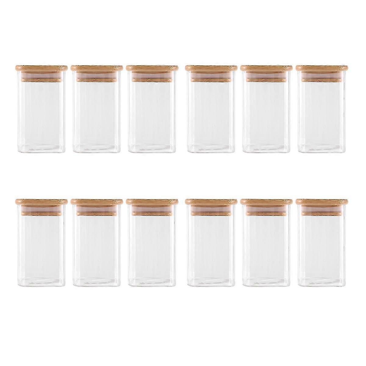 12pcs Glass Spice Jars With Bamboo Lid, 8oz Airtight Square Spice Containers , Empty Seasoning Jars