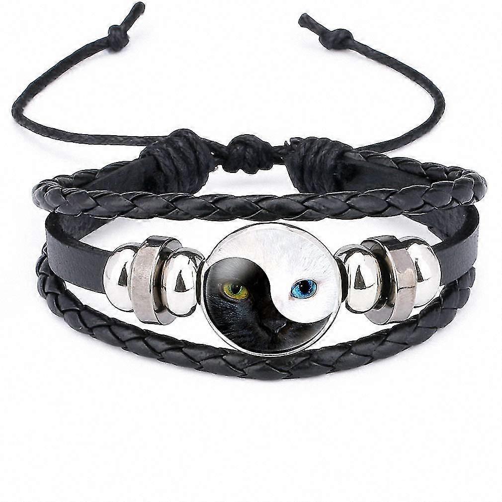 숙녀 음 양 태극권 가십 고양이 얼굴 눈 가죽 팔찌 흑백