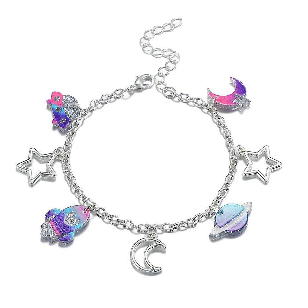 Outer Space Theme Rocket Ship Star Moon Acrylic Pendant Children's Bracelet