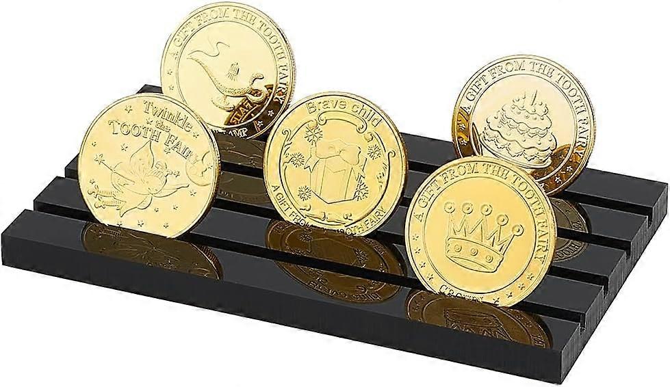 4 Rows Black Acrylic Challenge Coin Display Holder 4.5mm Groove Commemorative Coins Display Case Military Coin Collection Display Stand Coin Storage R
