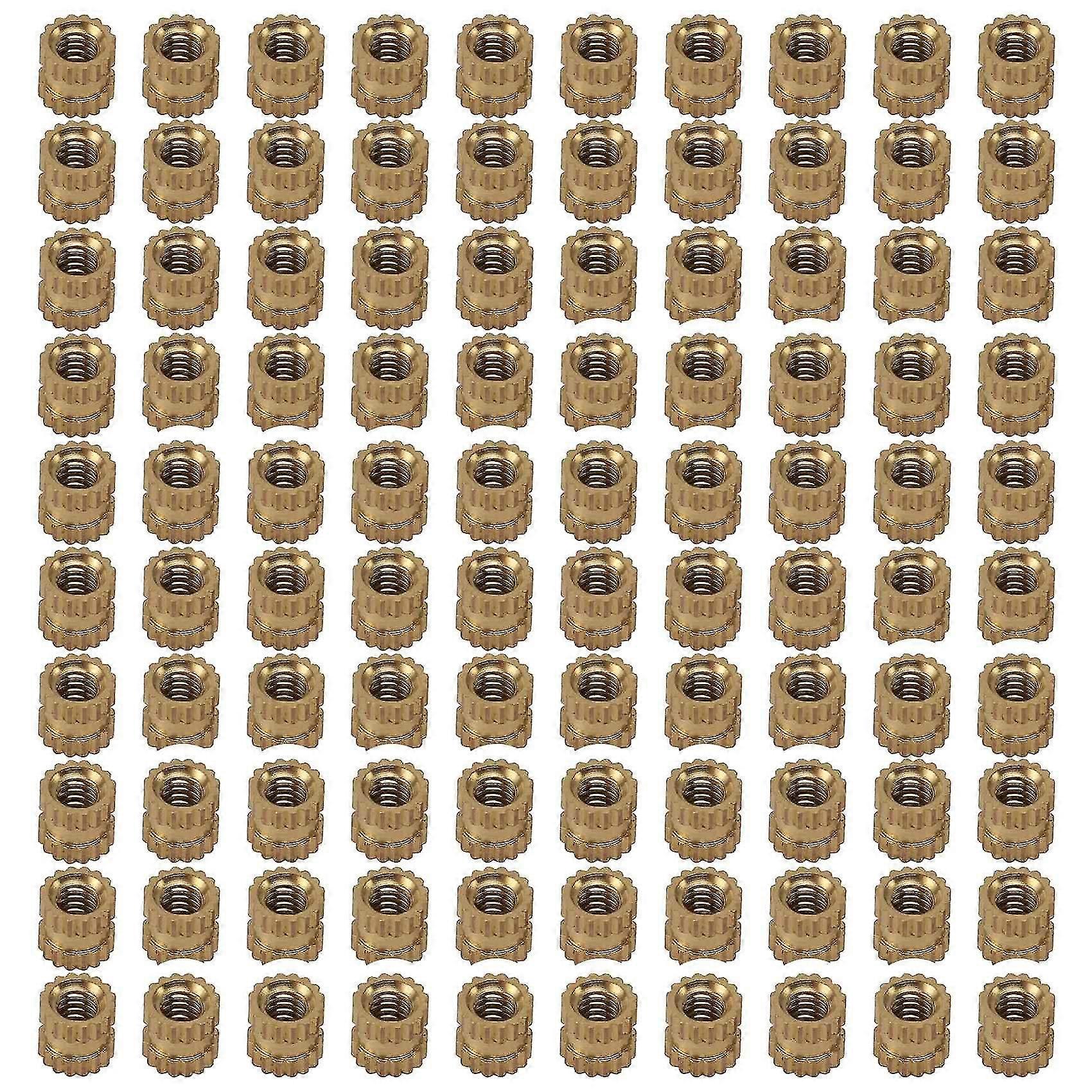 M2 X 3mm Brass Cylinder Knurled Threaded Round Insert Embedded Nuts 100pcs