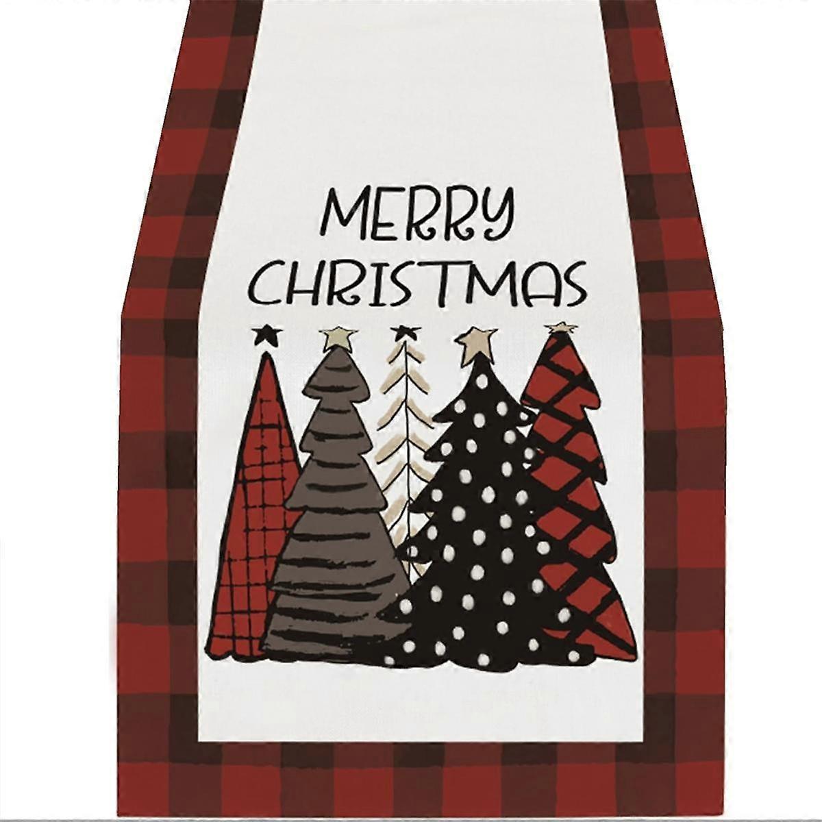 Winter Christmas Table Runner Red and Black Merry Christmas Trees Table Runner, Kitchen Dining Tabl