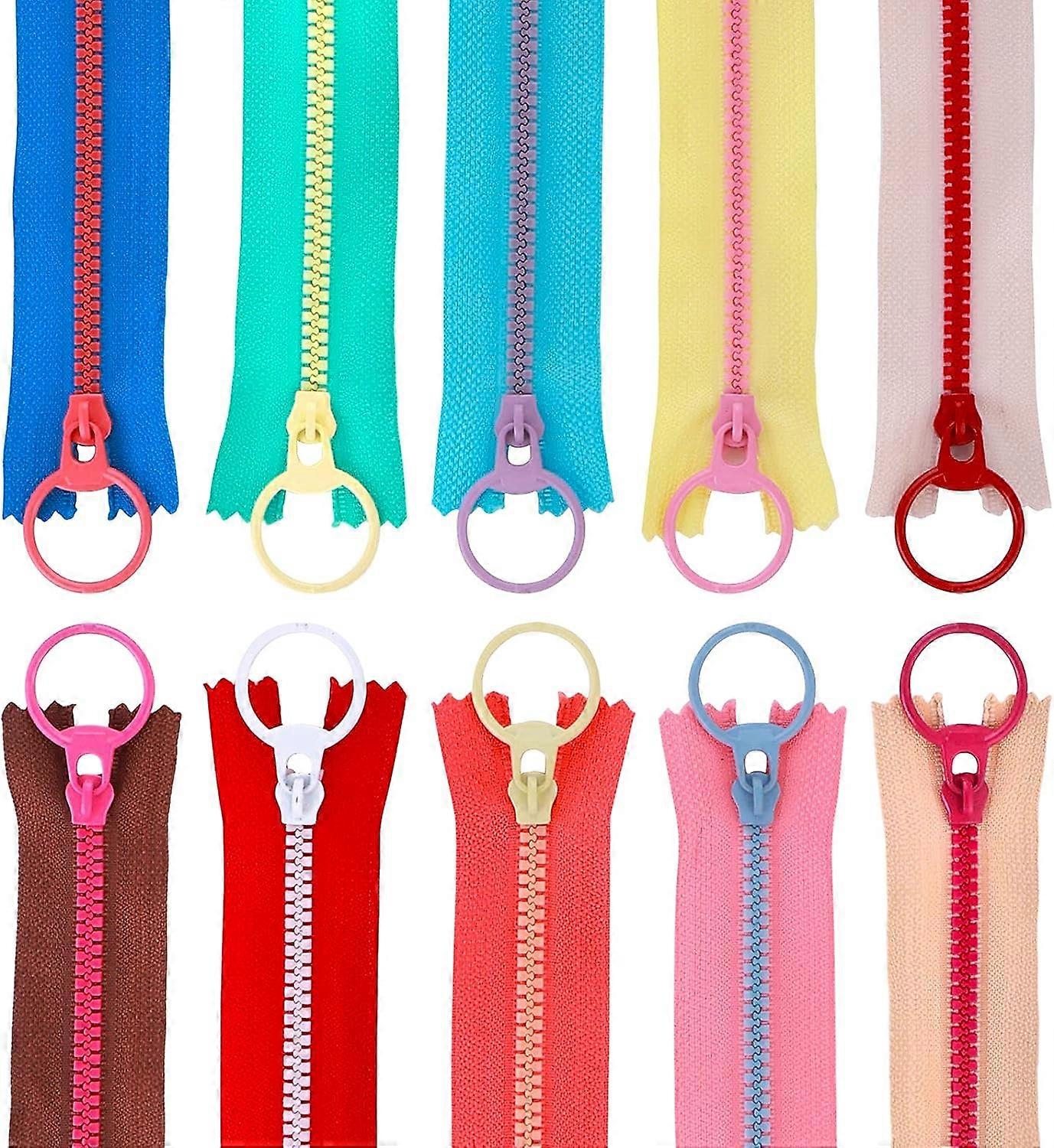 20Pcs 25CM Nylon Resin Zippers,with Ring Pulls 10 Colors