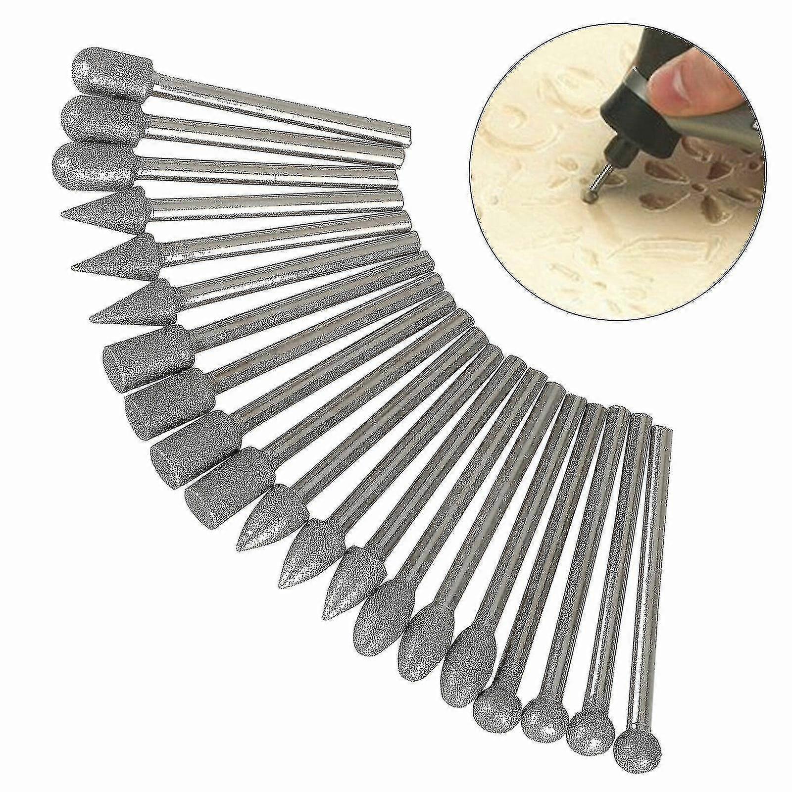 20 Pcs Diamond Burr Set Drill Bit Set For Dremel Tool Rotary Grinding
