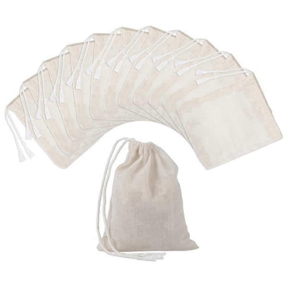 50 stykker Drawstring bomull poser musselin poser, te brew poser