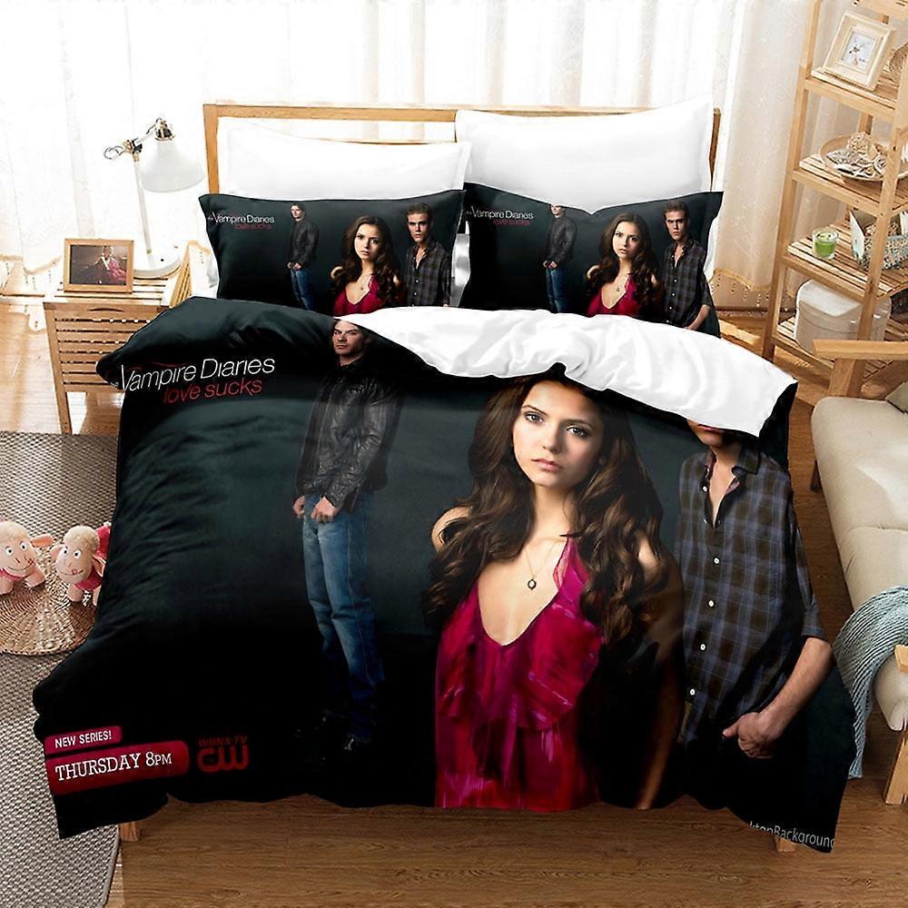 v5328 Bed Sheets Bedding Vampire_Diaries 3 Pcs Comforter Set with 2 Pillowcases,Vampire_Diaries Bedding Set Sheet Set for Kids Adults,All Season Ligh