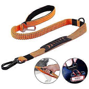 Walking Shock Absorbing Bungee Dog Leash With Car Seat Belt Buckle Blue