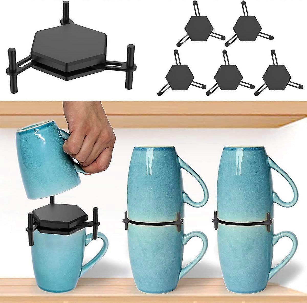 6Pcs Adjustable Drinkware Stacker Organizer, Reusable Kitchen Cup Storage Organizer for Cupboard Space Saver