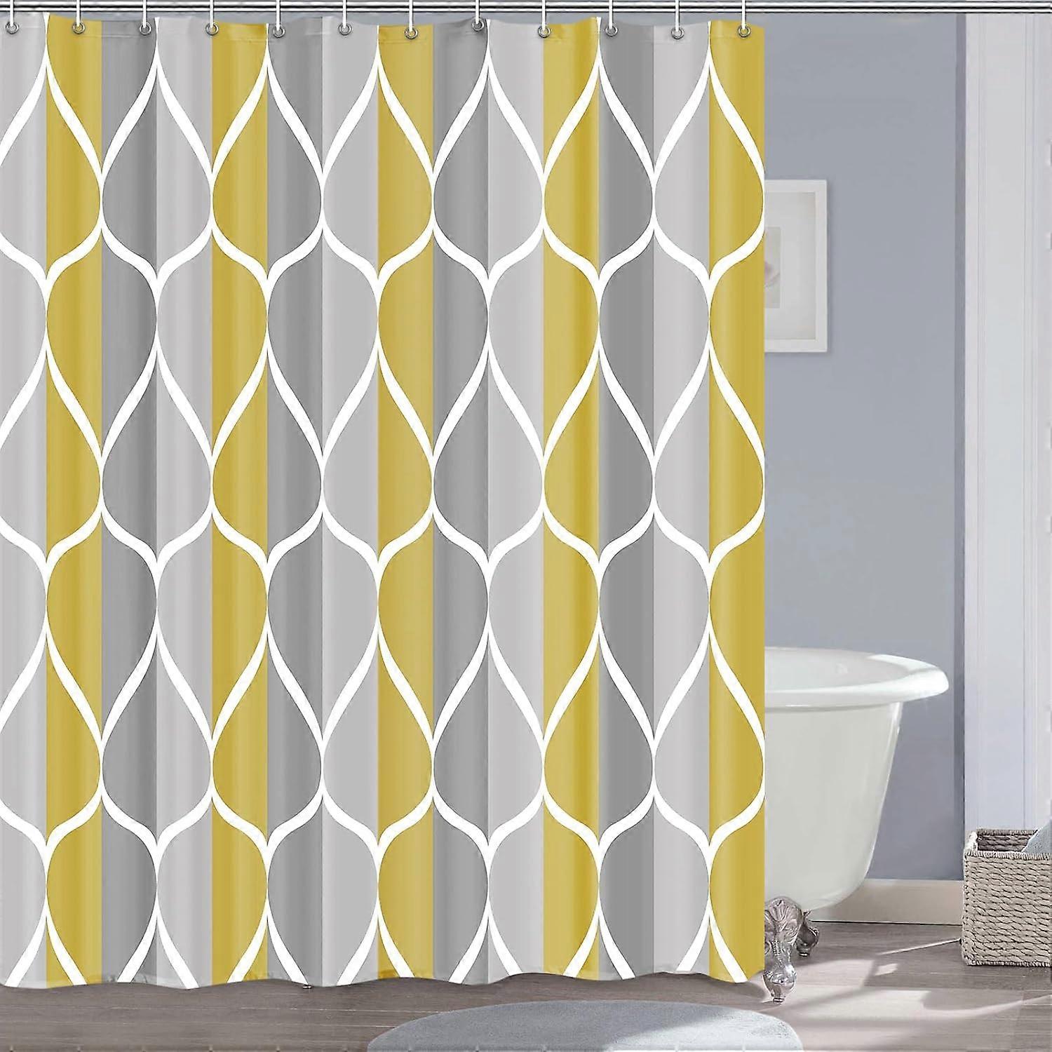Gray Yellow Shower Curtain W 72 x H 72, Waterproof Design and Polyester, Quick-Drying, Weighted Hem, Shower Curtains Set for Bathroom, Machine Washabl