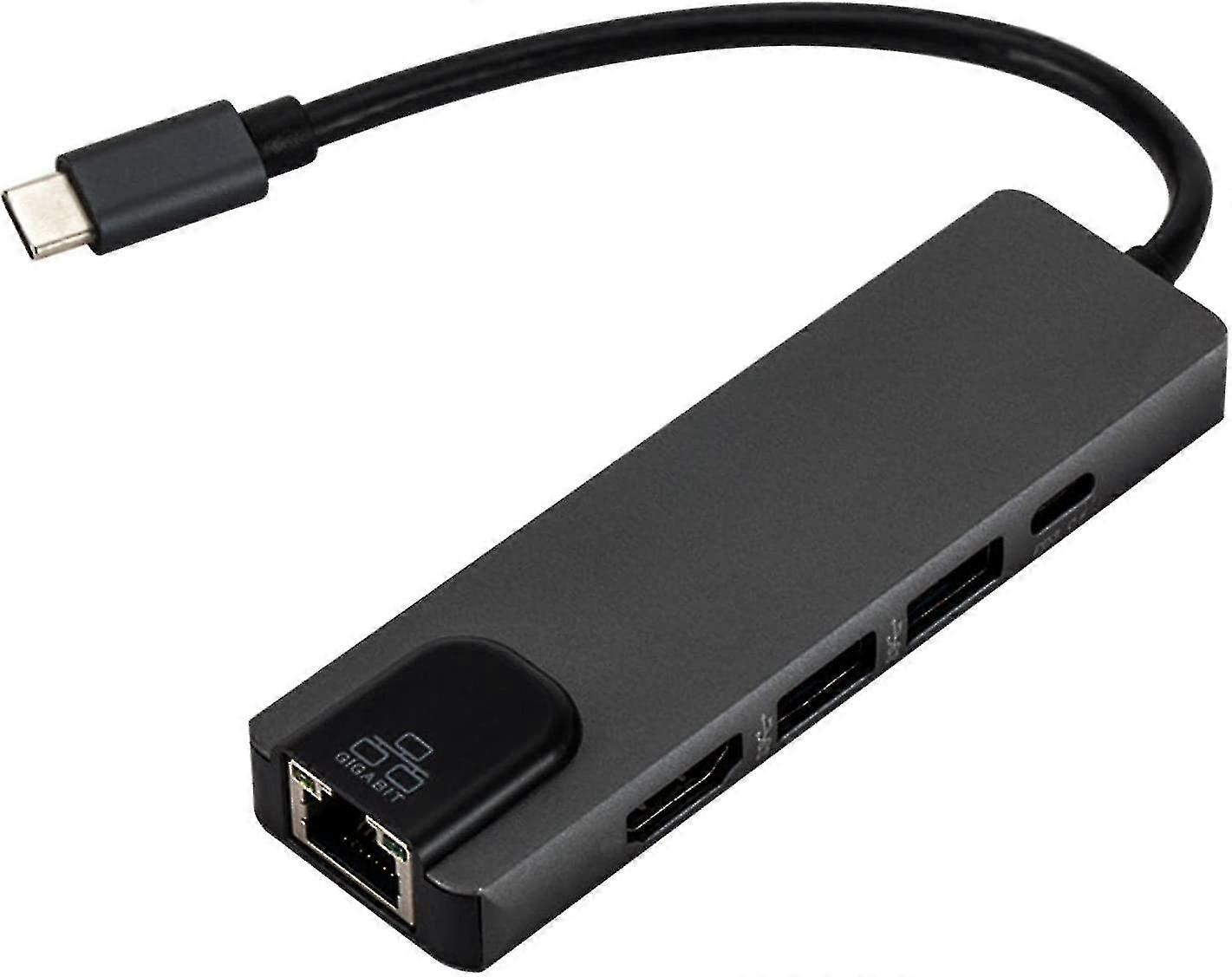 Type-c Docking Station To Hdmi+gigabit Network Card Computer Pd Charging Usb3.0 Hub Splitter 5 In 1 (gray) (1pcs)