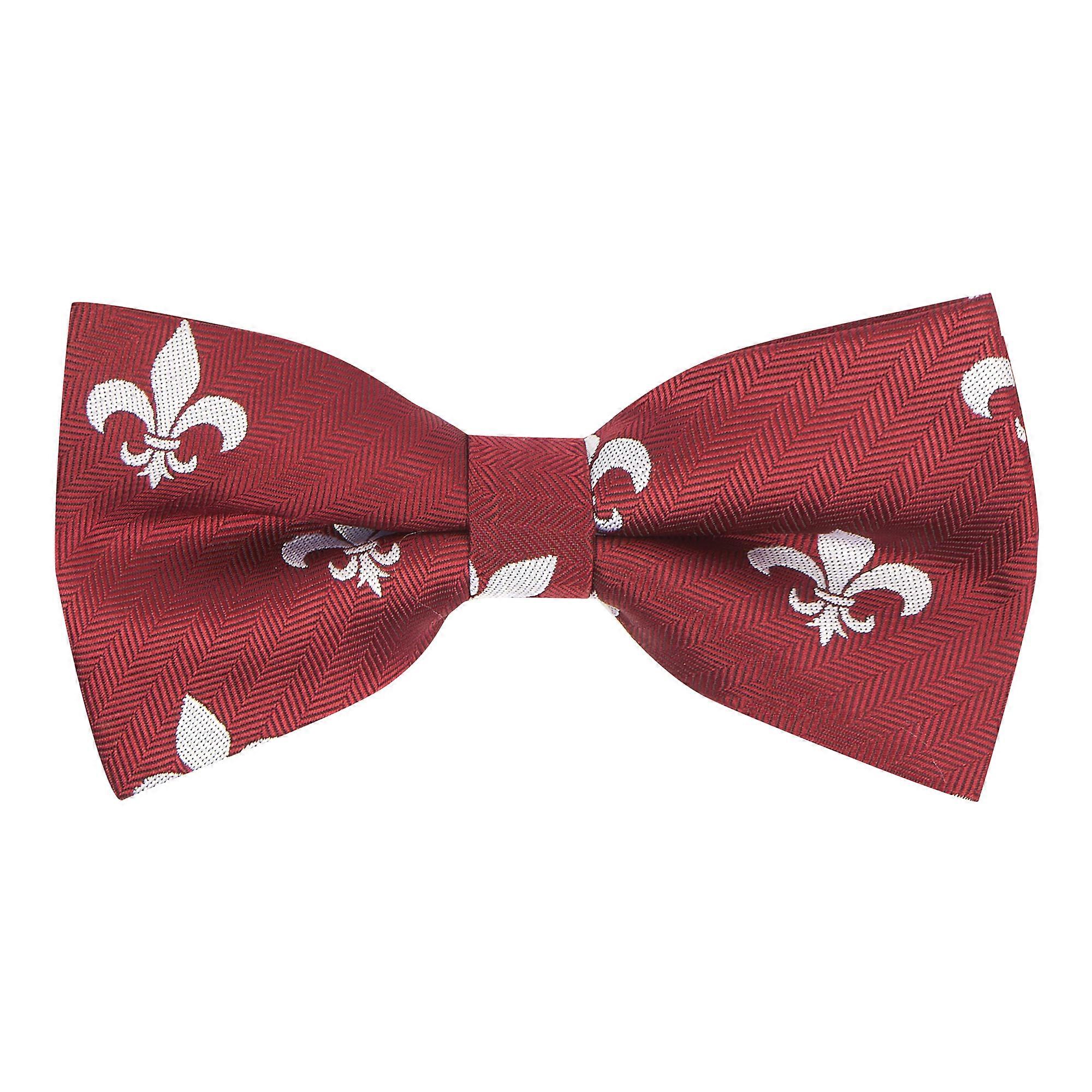 Burgundy Red Fleur De Lys Herringbone Bow Tie