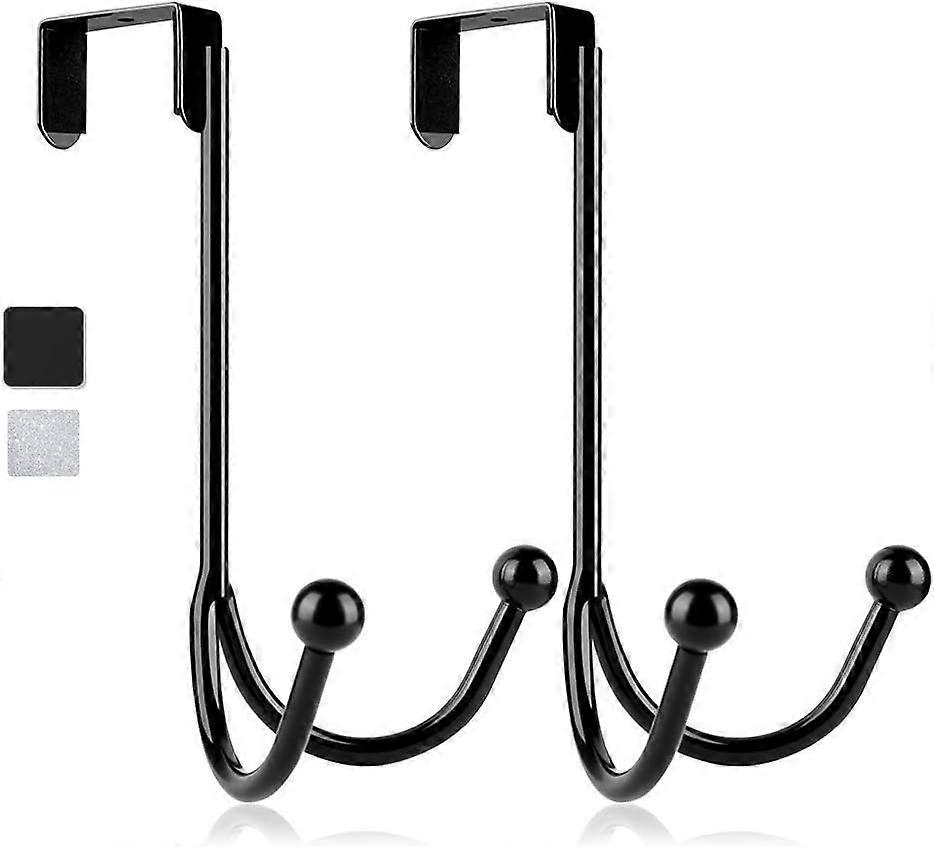 2Packs Over The Door Double Hanger Hooks, Metal Twin Hooks Organizer for Hanging Coats, Hats, Robes, Towels- Black