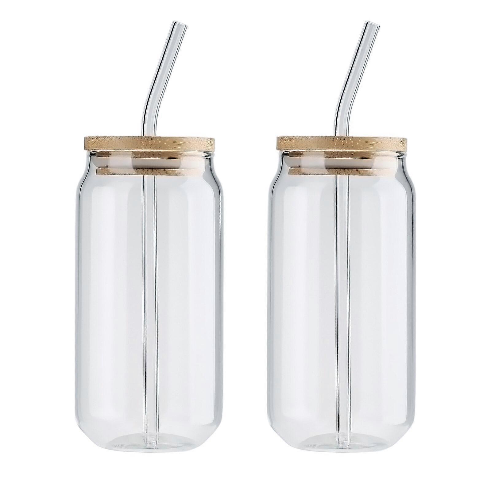 2pcs Durable Cola Can Verres Vaisselle, 395ml / 580ml avec couverture en bambou Tasse à café de lait transparent