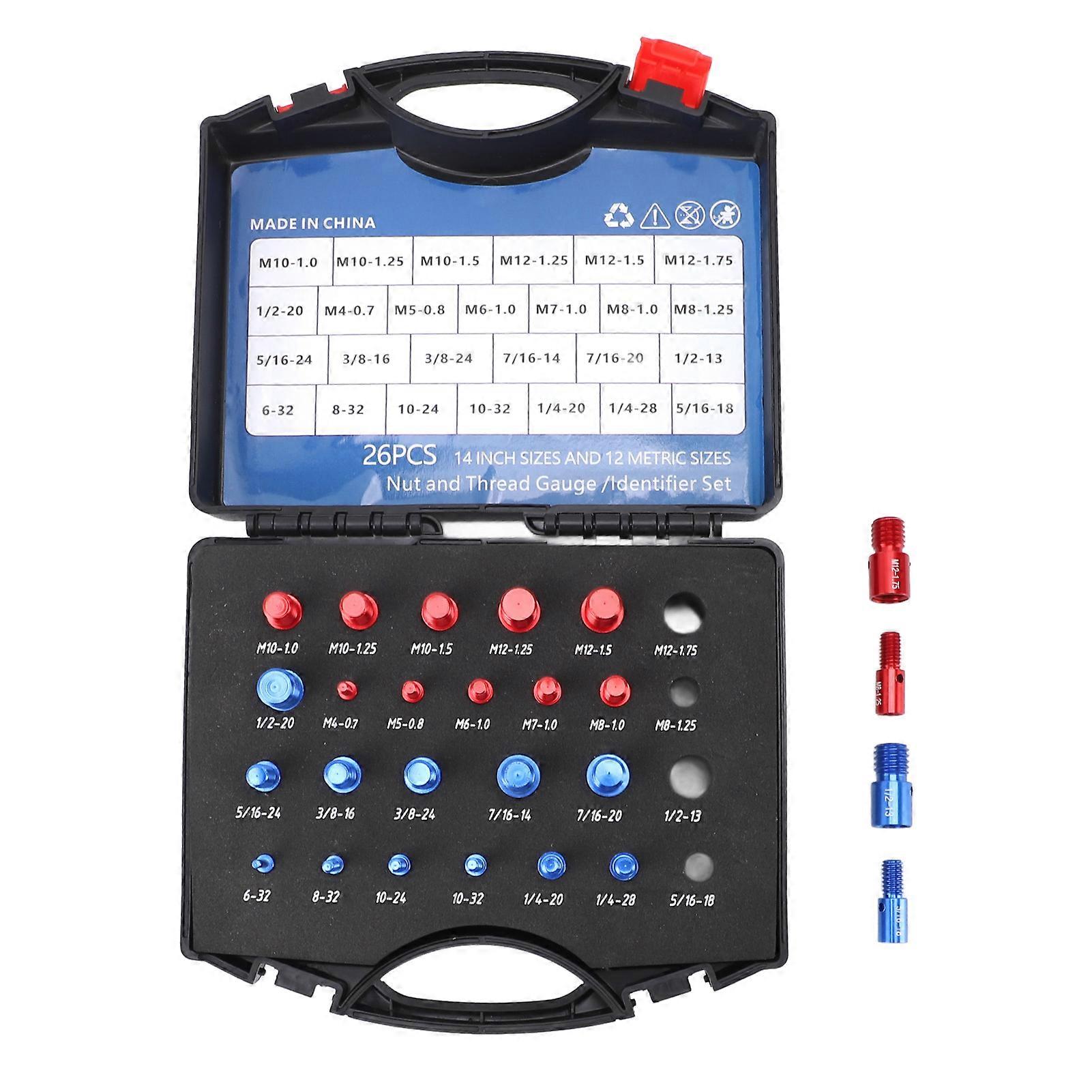 Nut Bolt Thread Checker 12 Metric 14 Inch Nut Bolt Gauge with Case for Narrow Area Red Blue