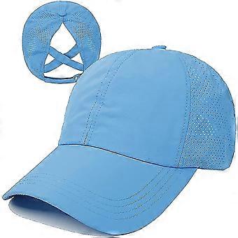 Womens Criss Cross Ponytail Baseball Cap Adjustable High Messy Bun