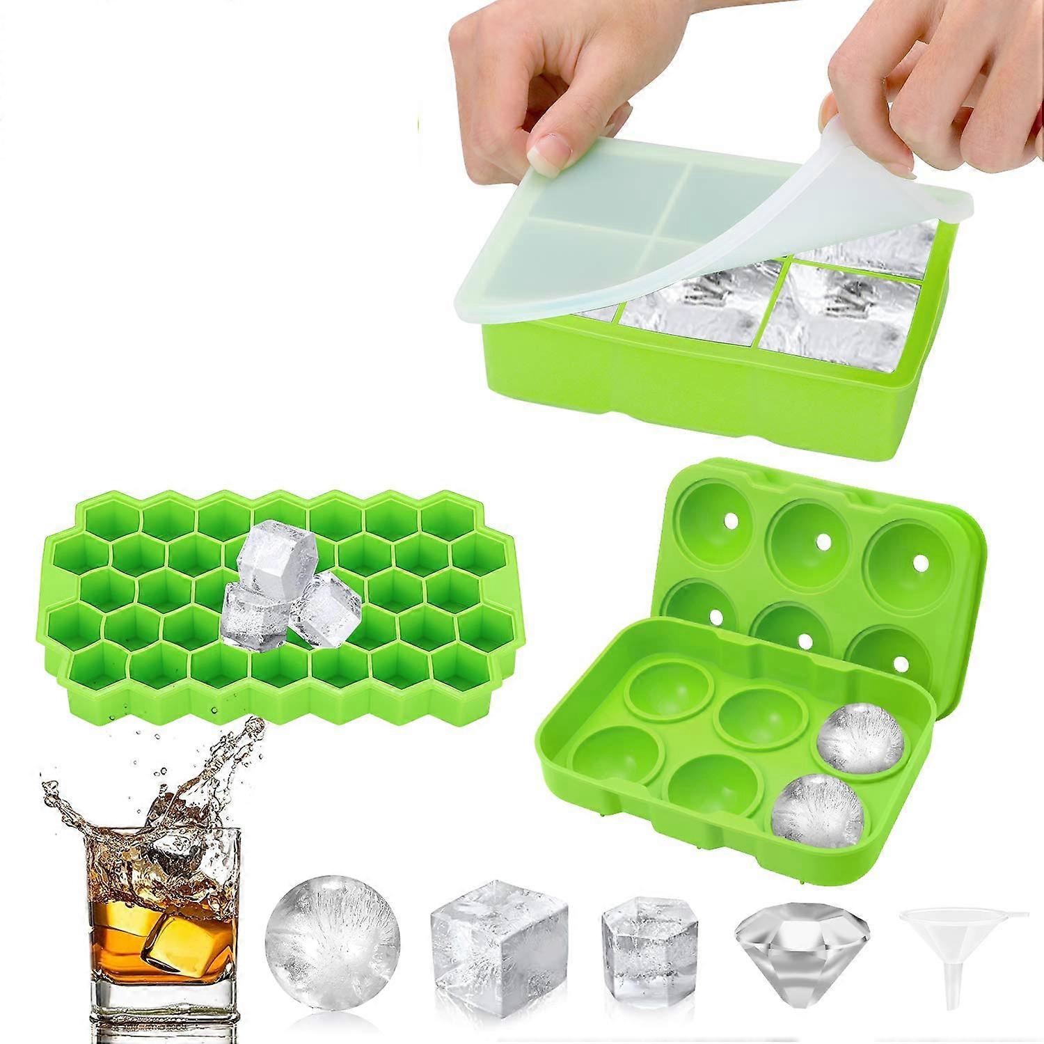 (Green-Set of four) Ice Tray Ice Tray Covered Ice Tray Silicone Ice Tray Silicone Material Food Safe Suitable for Whiskey Cocktail Juice Praline