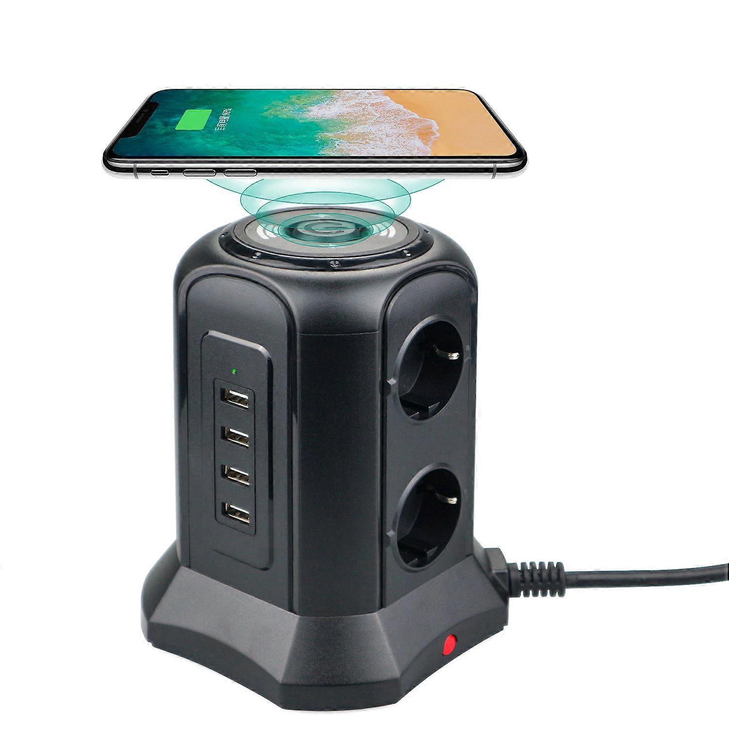 Smart Tower Power Strip Surge Protector Vertical Multiple Power Outlets 6 Way EU Outlets USB Distribution 2m Extension Cord