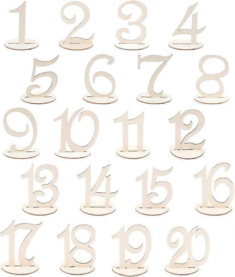 20 PCS Wooden Table Number Sign Stand with Round Shape Stand Engagement 1-20 Set