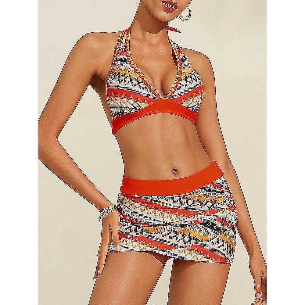Embroidered Stripe Longline Bikini Set