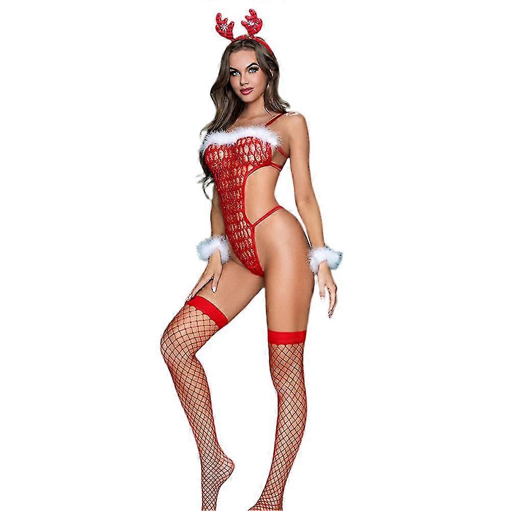Jul Red Mesh Sexys Kläder för kvinnor Bekväma Ultratunna Unline Underkläder för Alla hjärtans dag