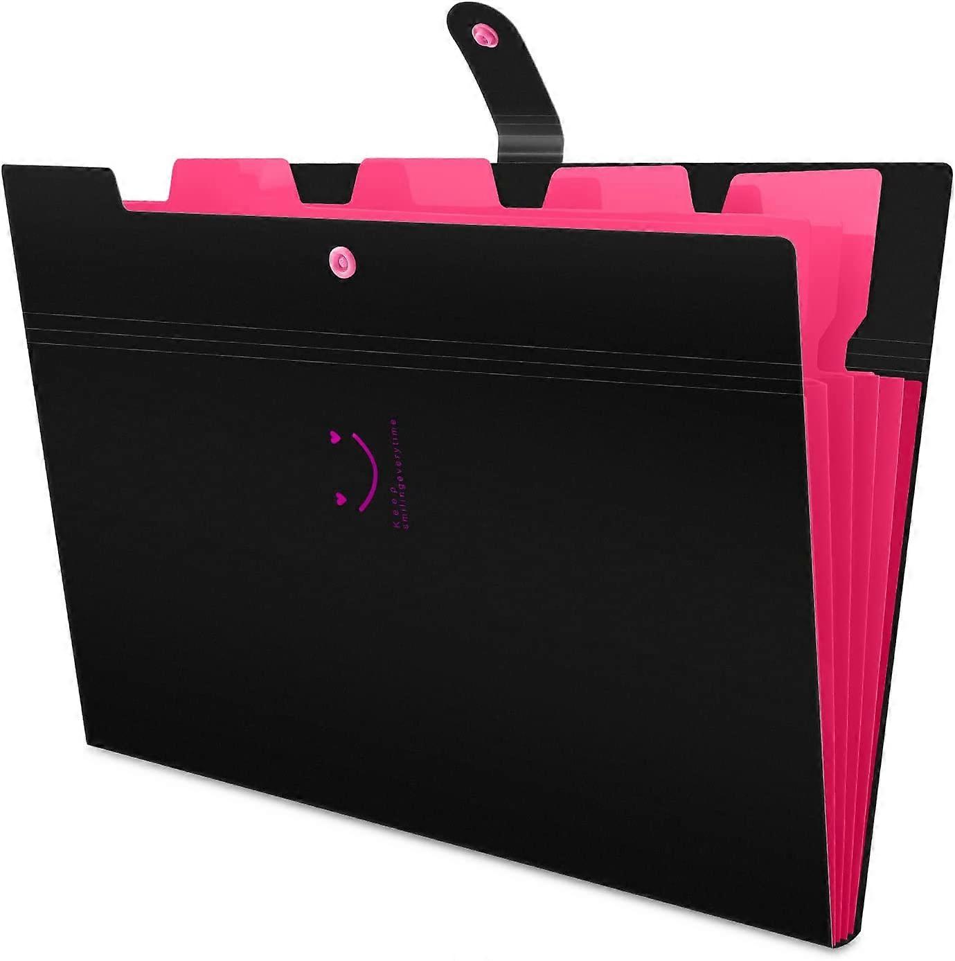 Expanding File Folder, A4 Letter Paper Pockets Accordion Document Organizer Bag Pink(4-D-1)