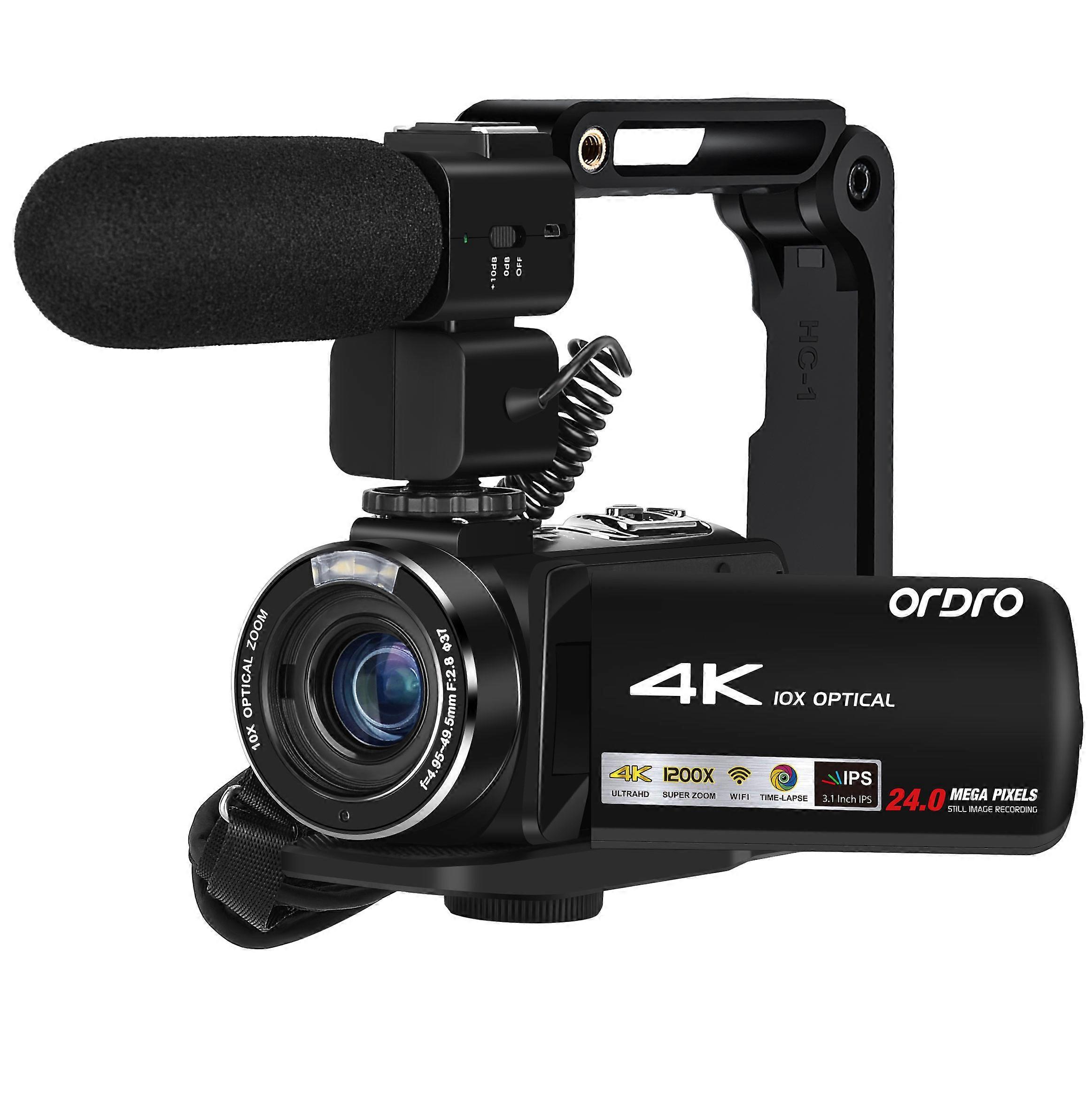 AC7 HD Camcorder With Microphone Portable Stand Black
