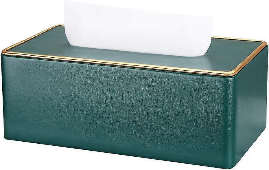 Caja de pañuelos de cuero rectangular (verde oscuro)