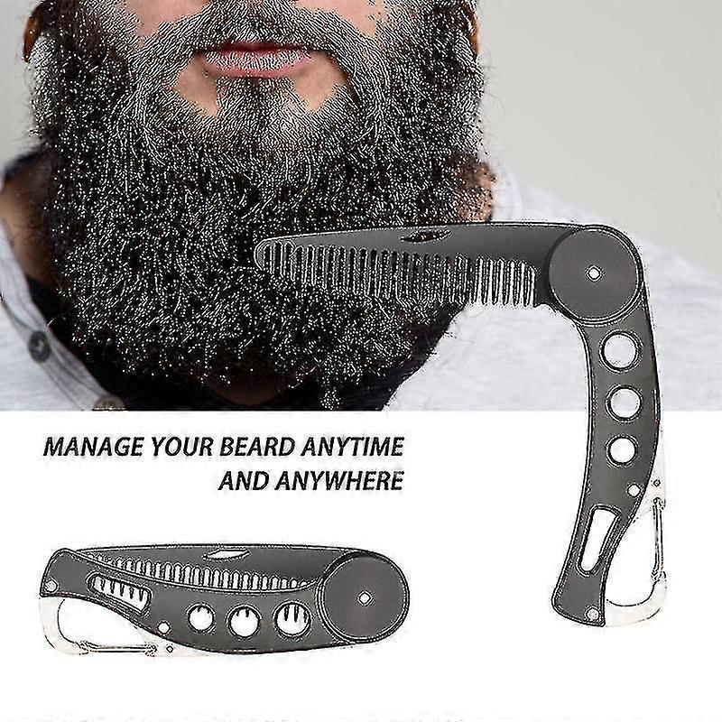 Stainless Steel Folding Beard Comb Men's Beard Styling Portable Multi-function Anti-static Comb$ Stainless