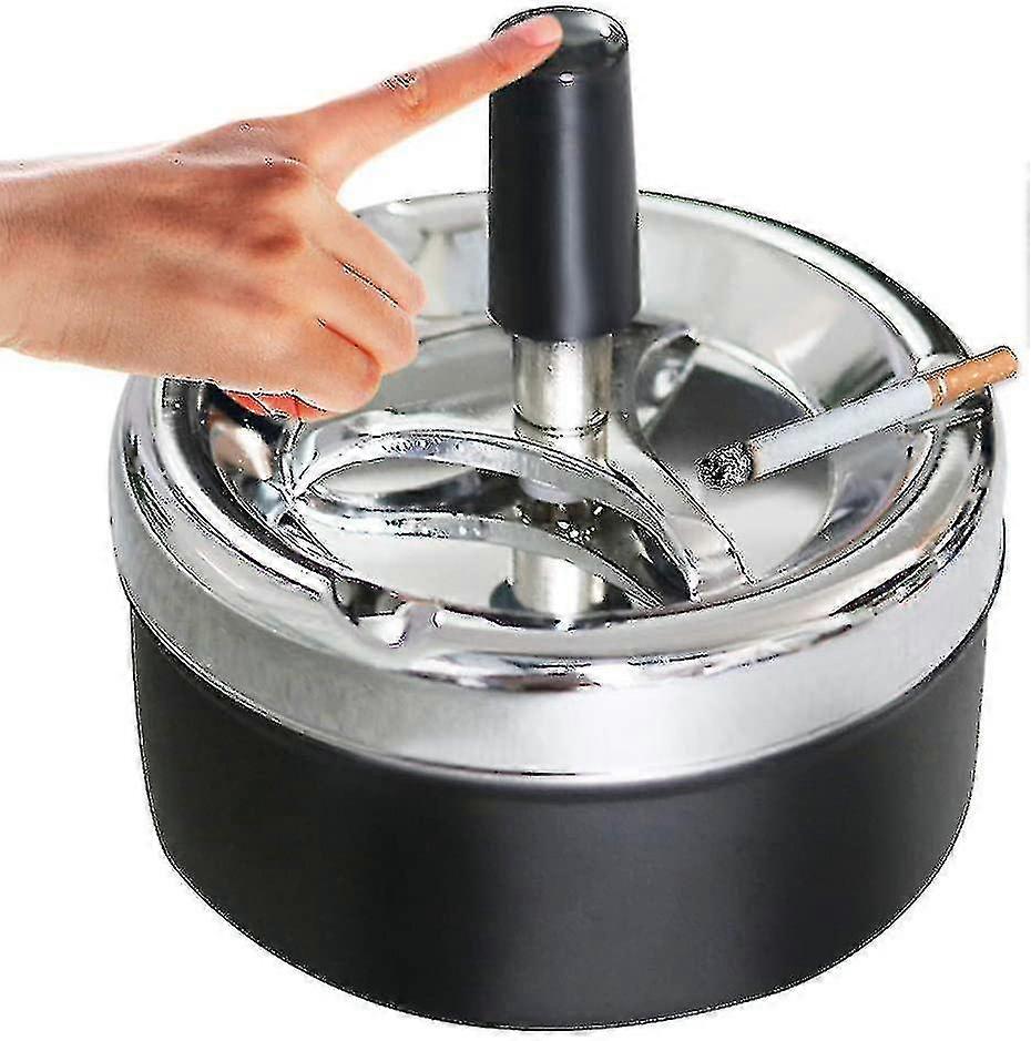 Kæmpe smukt moderne roterende askebæger, vindaskebæger, metal / krom / sort ca. 14 diameter