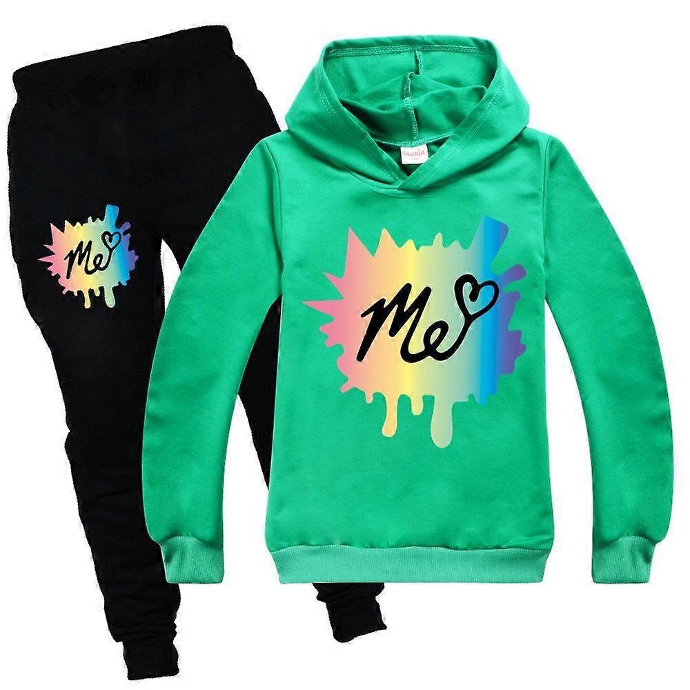7-16 jaar oude lente en herfst mode vrijetijdskleding, heren en dames bedrukte hoodie + casual broek set t