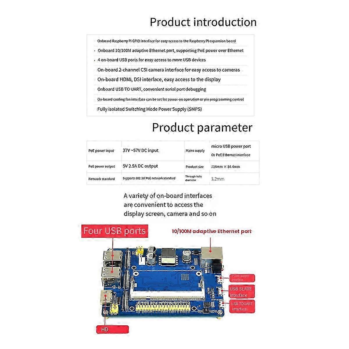 للوحة توسيع Cm3 Poe USB قبعة وحدة الاختراق Ethernet Gpio لوحدة الحوسبة 3