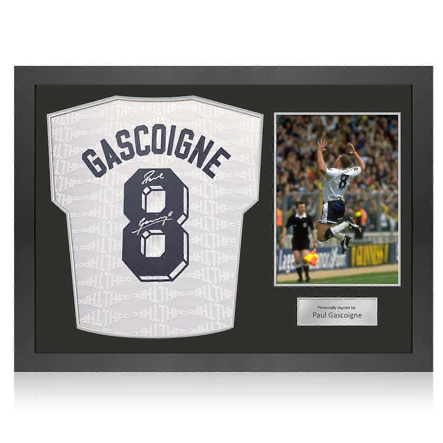 保罗·加斯科因 (Paul Gascoigne) 在托特纳姆热刺 1991 年足总杯决赛足球球衣上签名。图标框架
