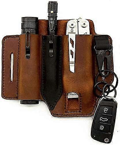 Leather Belt Loop Waist Multitool Sheath, Edc Poet Organizer With Key Holder, Leather Knife Sheaths Flashlight Holsterfor Training, Camping, Climbin