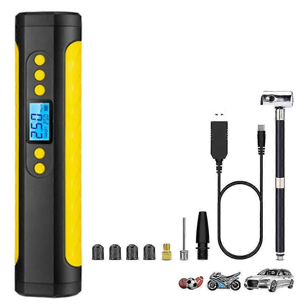Kids Portable Air Compressor Electric Pump, Mini Inflator For Emergency Tire, Lcd Display, Led Light, Mobile Power, Rechargeable Li-ion Battery For Ca