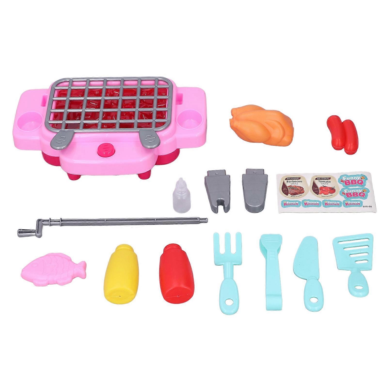High Simulation Kids Play Food Grill Set Pretend Play Food BBQ Playset with Pretend Smoke Sound Light
