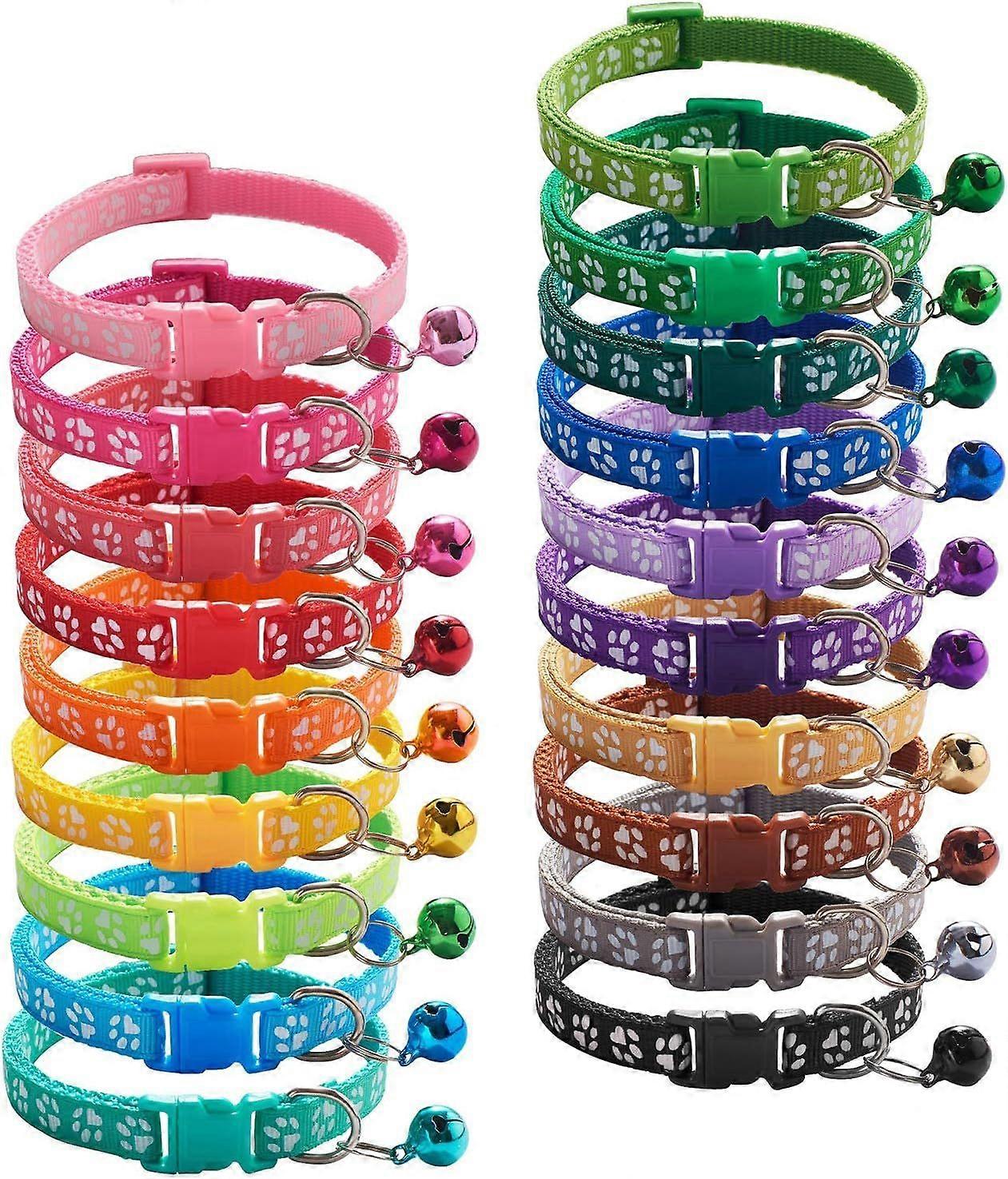 SBSGV 19Pcs Puppy ID Collars with Bell Adjustable 19-32cm, Soft Nylon Adjustable Reflective Identification Collars for Newborn Pets