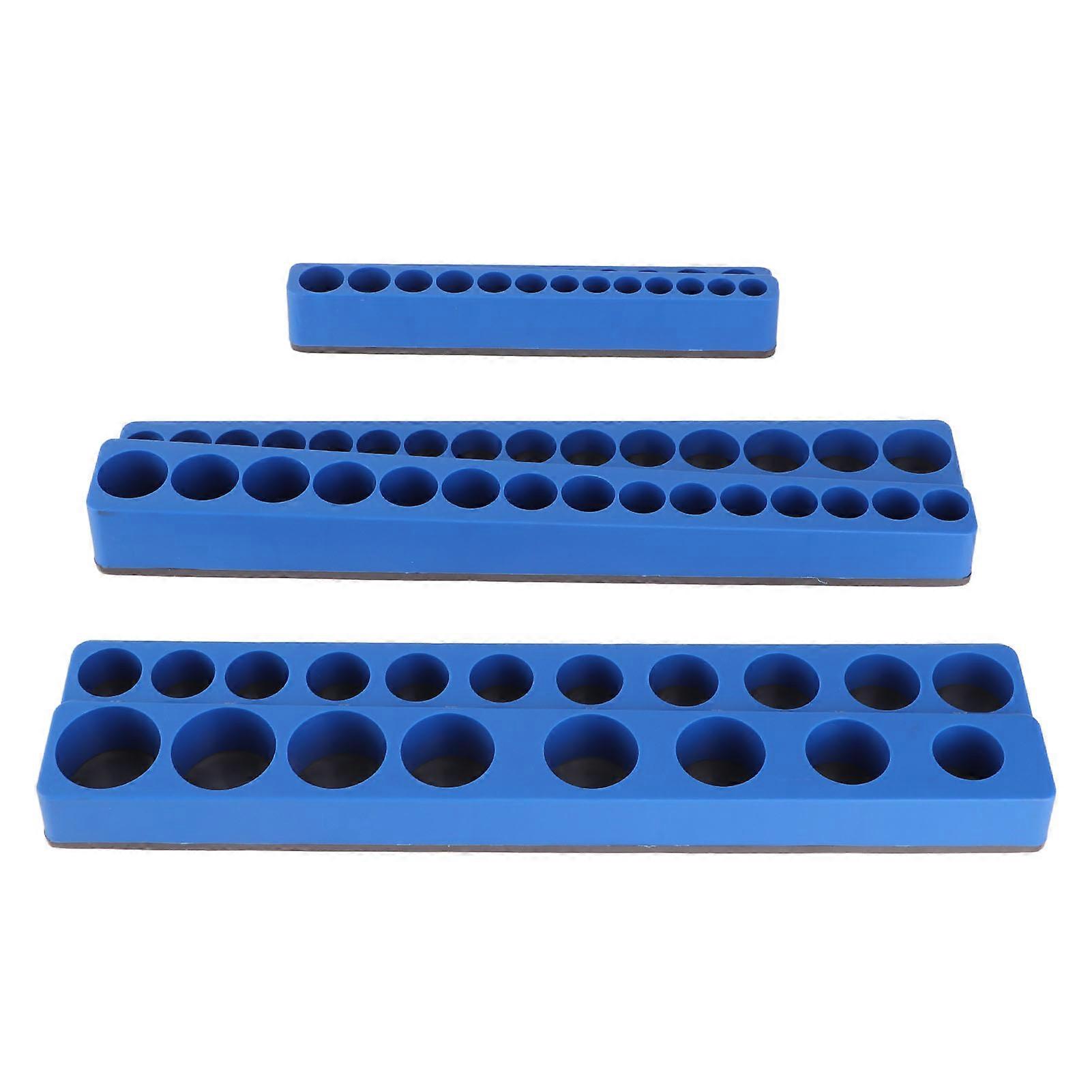 3PCS Magnetic Socket Organizer Set 1/4in 3/8in 1/2in Drive Sockets Storage Tray Powerful Portable Socket Holder for Toolboxes Metric 