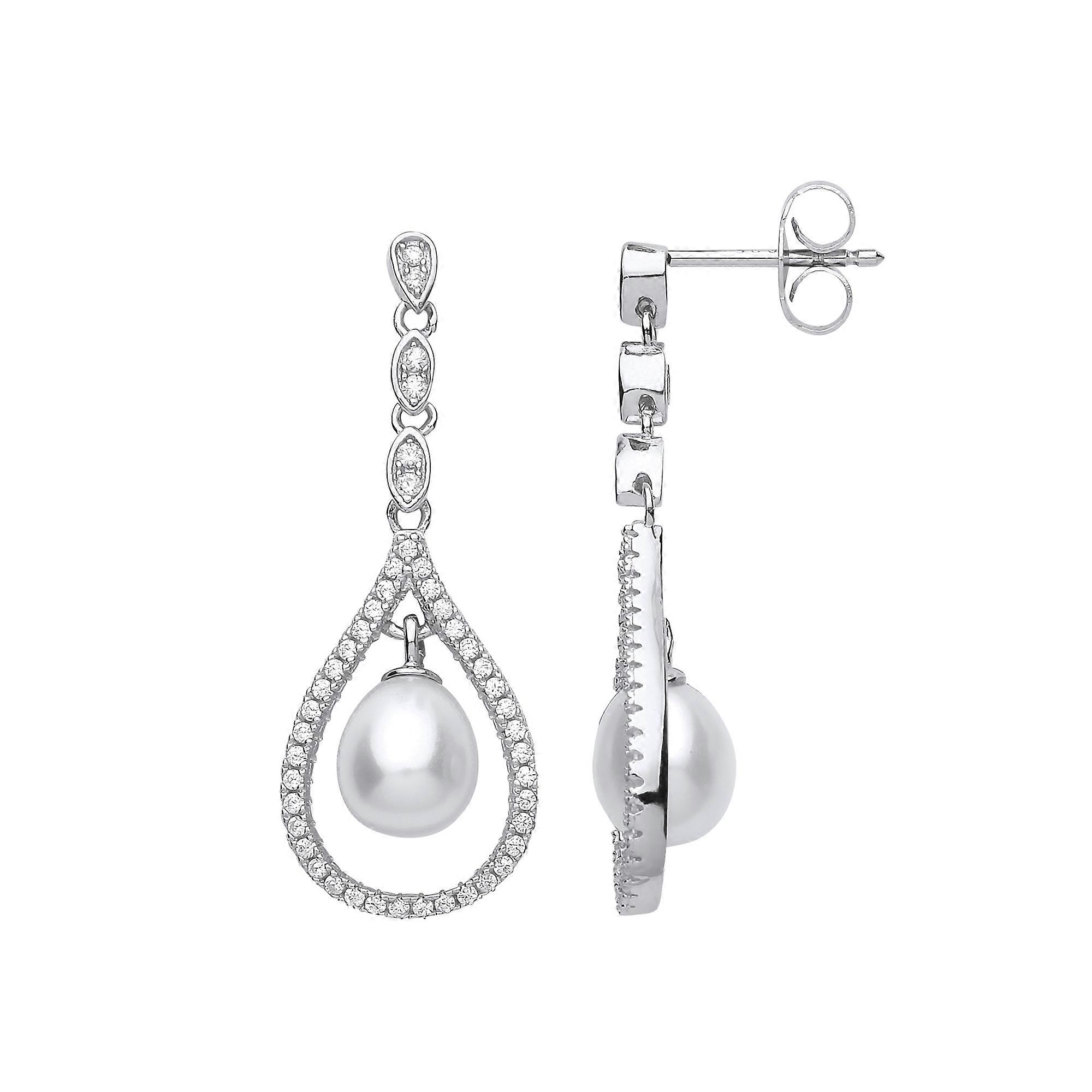 Jewelco London Ladies Sterling Silver Cubic Zirconia & Freshwater Cultured Pearl Tears of Joy Drop Earrings 7x8mm