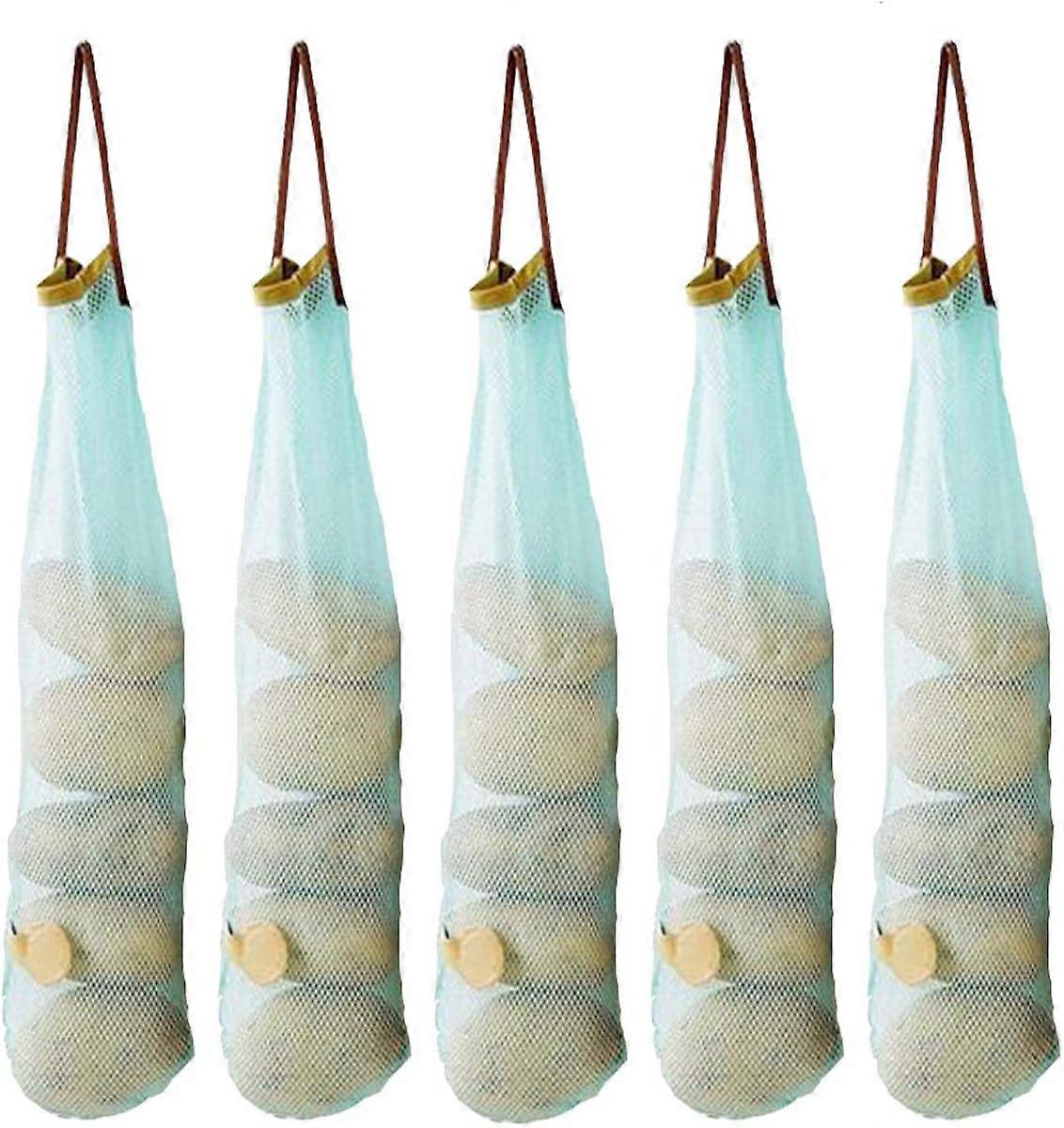 Reusable Mesh Storage Tote Bags, 5-Pack (Blue)