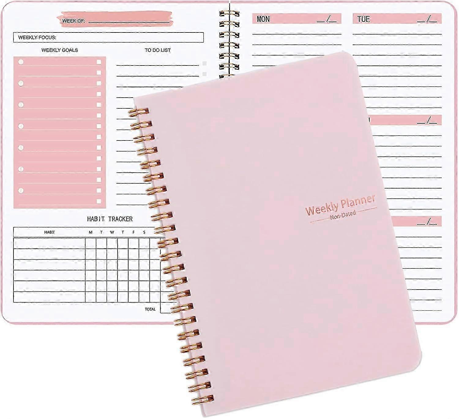 Weekly Planner Notebook, Undated A5 Planner Notebook Daily Planner To Do List Diary, Weekly Goals Planner with Habit Tracker