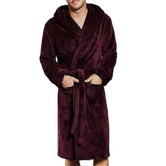 Robe Pajamas Waist Lace-up Anti-freeze Open Stitch Men Hooded Plush Shawl Bath Robe for Bedroom