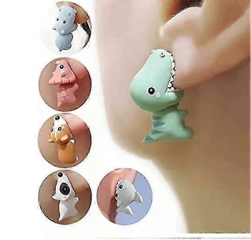 עגיל נשיכה חיה חמוד 3d חימר עגילי קישוט בעלי חיים עגילי דינוזאור ירוק / ורוד / לבן / כחול / חום