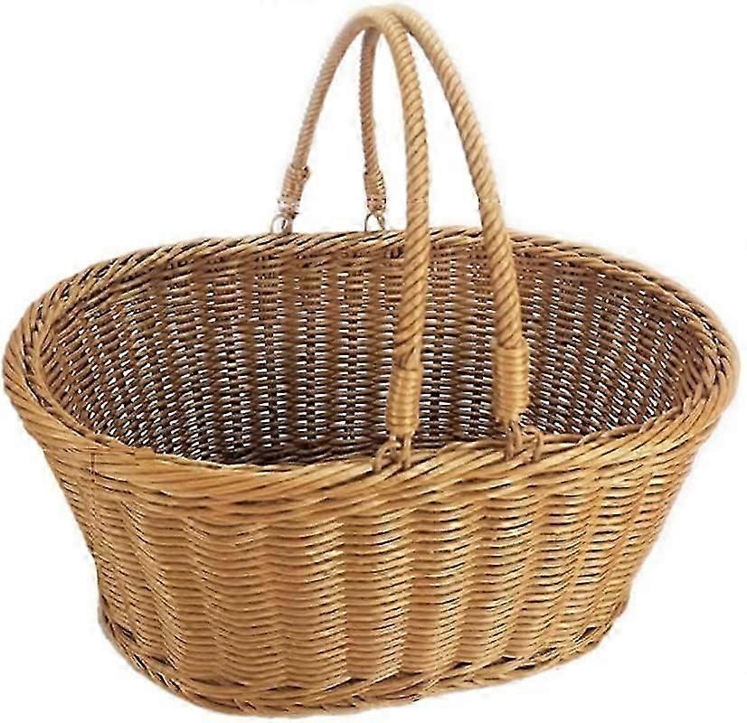 Rattan Wicker Picnic Basket,Wicker Shopping Basket,Wicker Storage Basket with Wicker Handle Basket for Picnic Fruits Flowers and Vegetables n