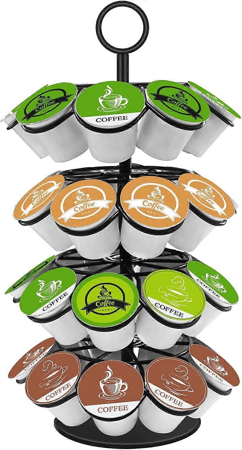 Versatile K cup Holder Carousel: Metal DIY Install For Customizable Height, Smooth Rotation Facilitates Quick Coffee Pod Selection, Space Saving