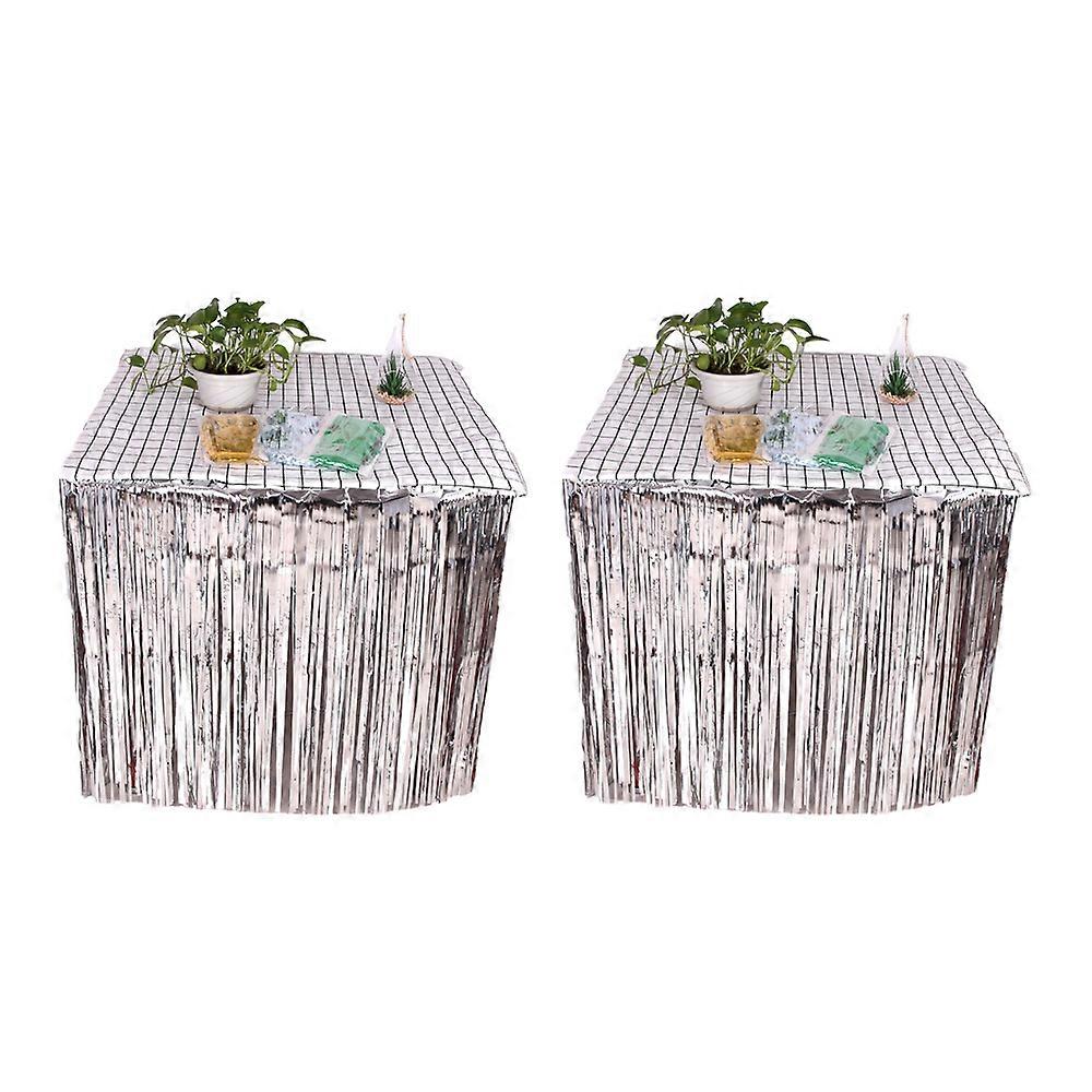 Rectangle Tables Glamour, Metallic Foil Fringe Tinsel Table Skirt For Party Decorations, Easy Self Adhesive Application For Hassle-Free Setup